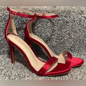 Dream Pairs Red Satin Stilettos With Rhinestone Detailing